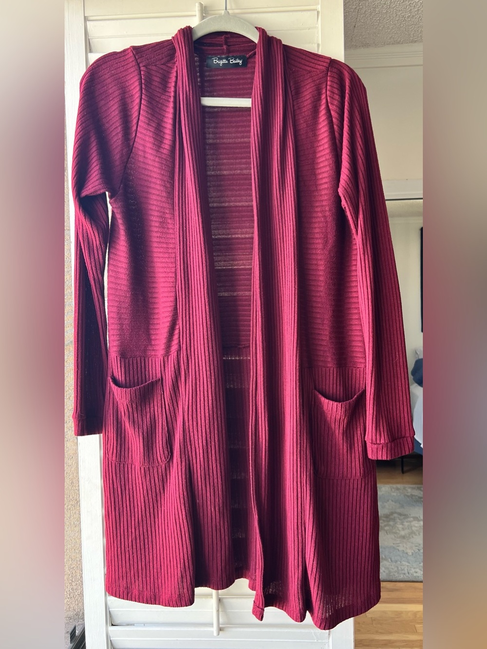 Brigitte Bailey - Long Open-Front Ribbed Cardigan Sweater - large